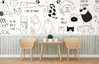 White Cat Pattern Wallpaper Mural