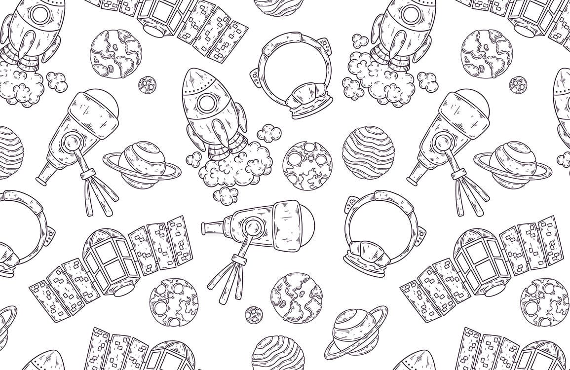 Uncolored Space Sketches Wallpaper Mural