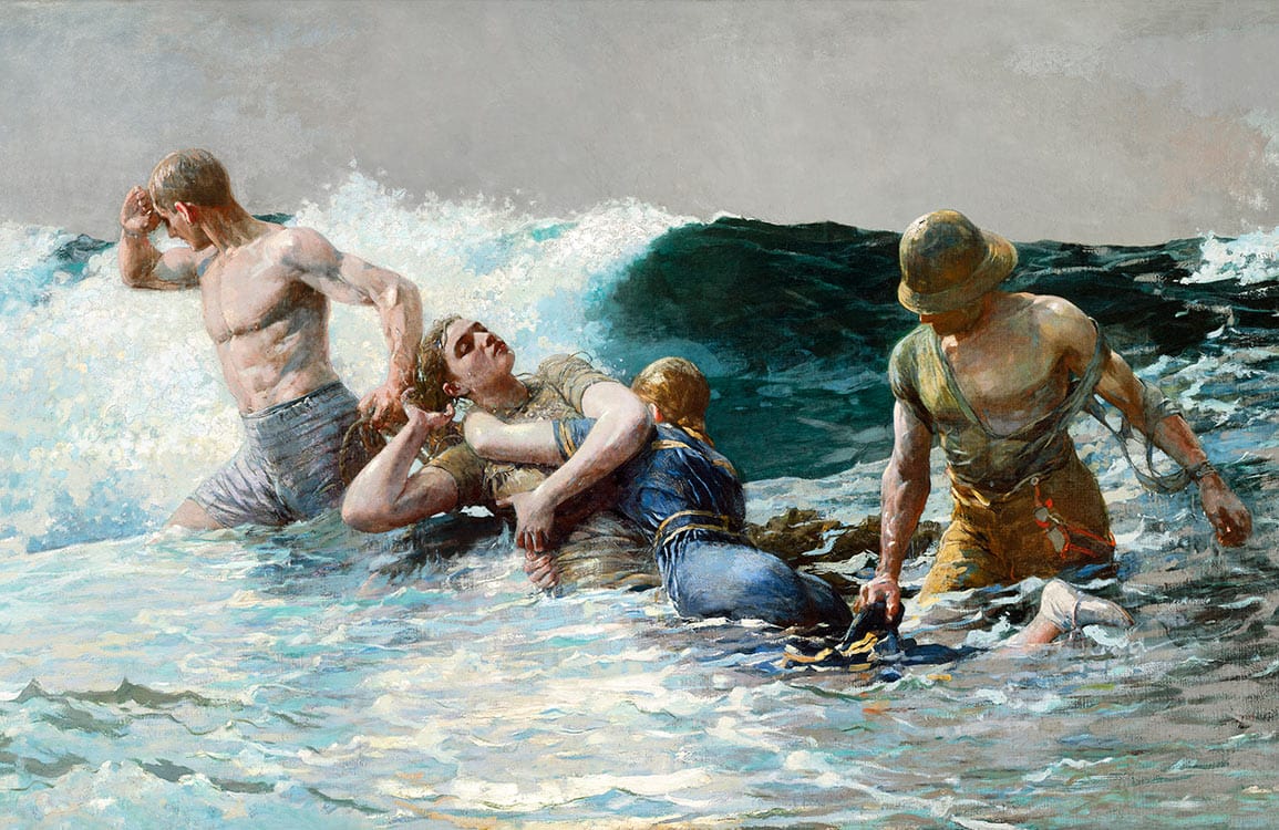 Vintage Ocean Rescue Scene Mural Wallpaper in Classic Maritime Colours.