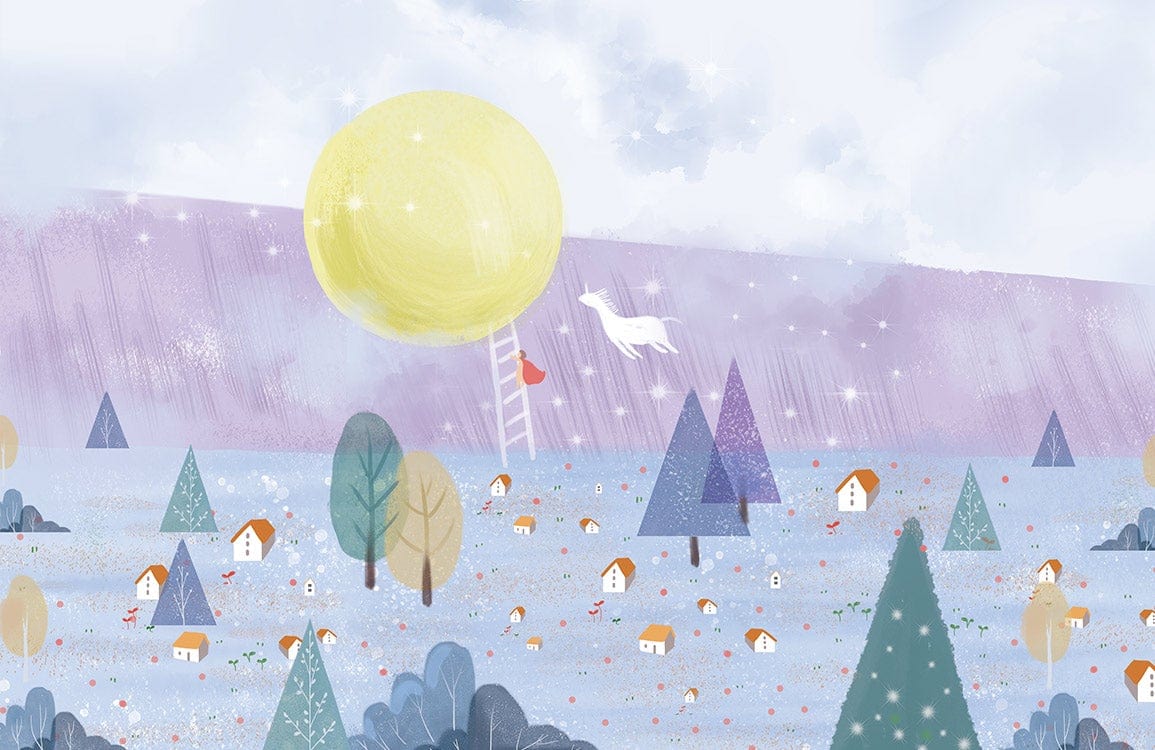 Dreamy Enchanted Forest Mural Wallpaper with Pastel Colours and Whimsical Design