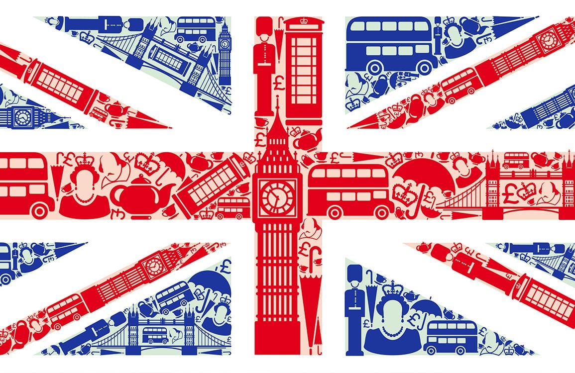 Union Jack London Icons Red Blue British Vintage Wallpaper Design