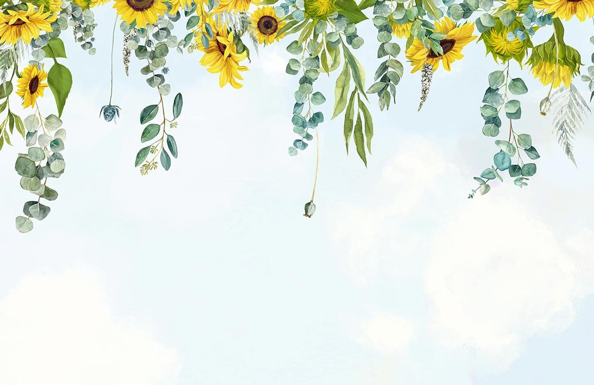 Sunny Floral Bliss Wallpaper: Botanical Murals with Sky Blue Background