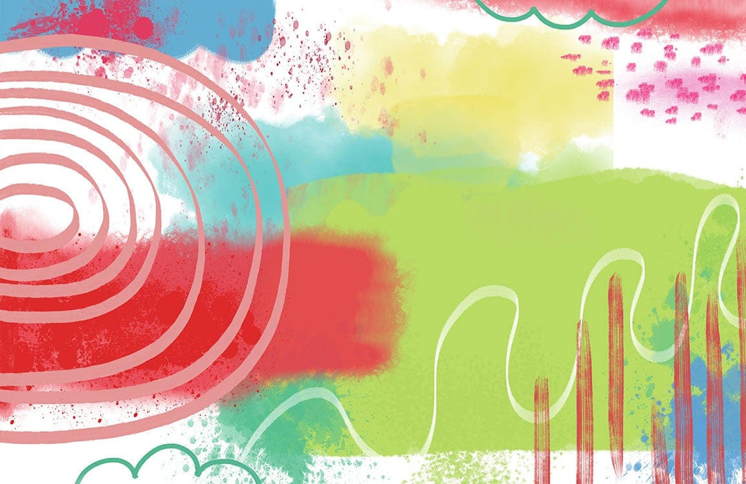 Vibrant Abstract Watercolour Mural Wallpaper with Swirls and Splashes Design