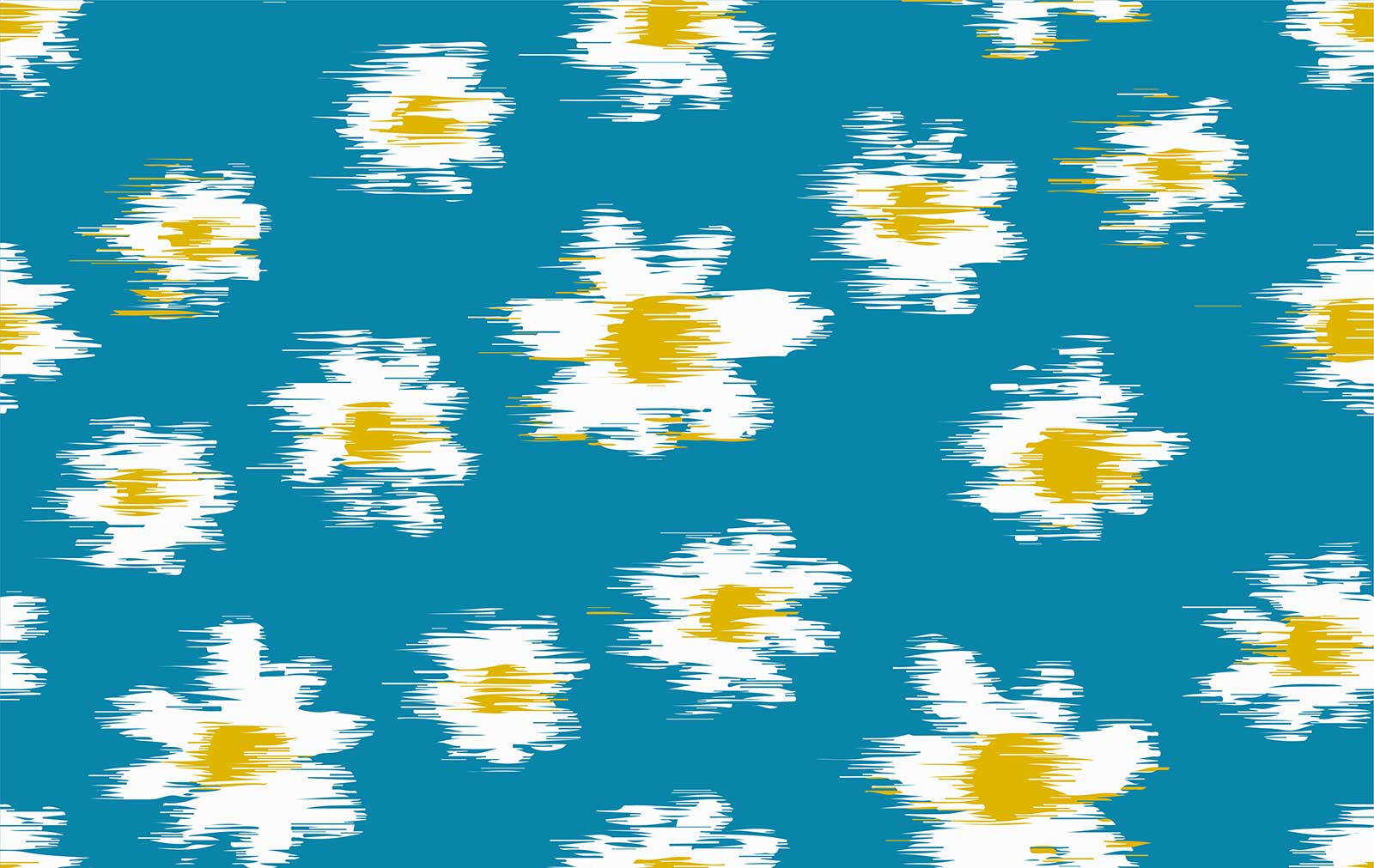 Bold Teal Vintage-Style Floral Wallpaper with White and Yellow Daisies