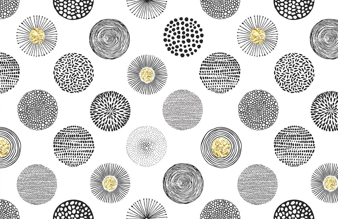 Monochrome Geometric Circles with Gold Accents Modern Wallpaper Design