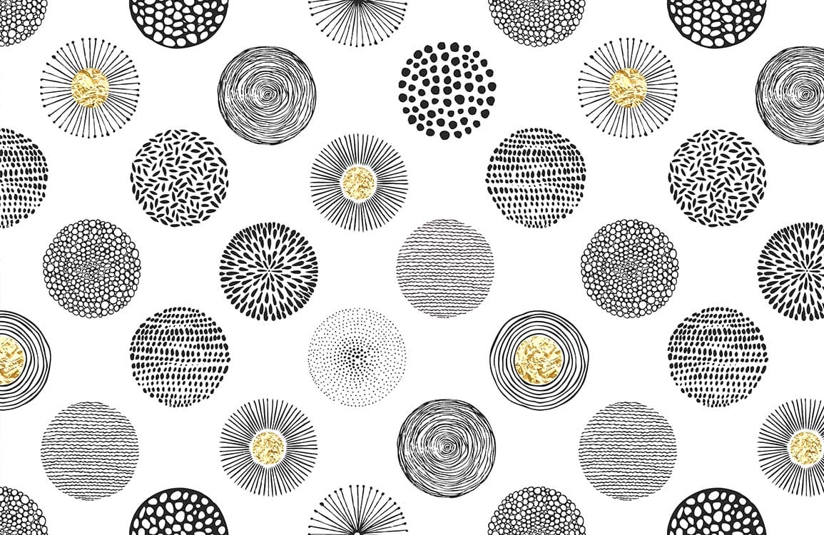 Monochrome Geometric Circles with Gold Accents Modern Wallpaper Design