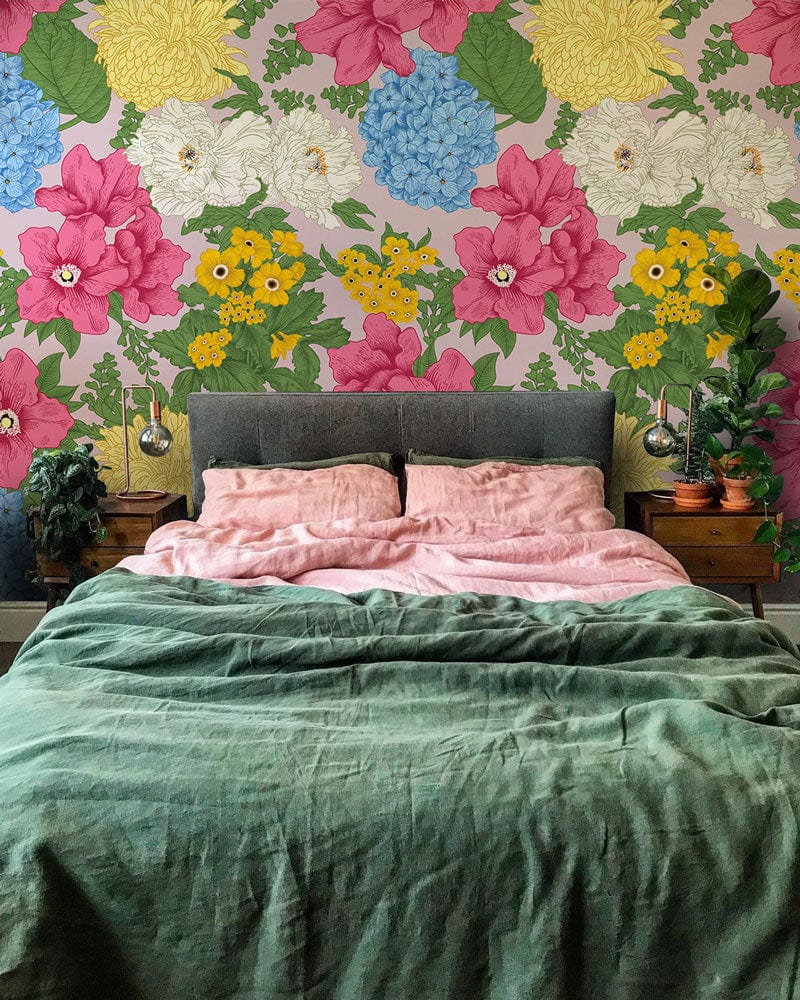 Various Colourful Flowers Wall Mural | Aesthetic Floral Wall Mural UK