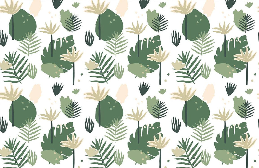 Botanical Green Leaf Pattern Wallpaper - Natural Tropical Modern Design
