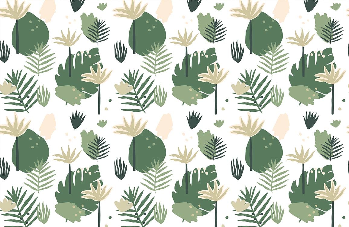 Botanical Green Leaf Pattern Wallpaper - Natural Tropical Modern Design