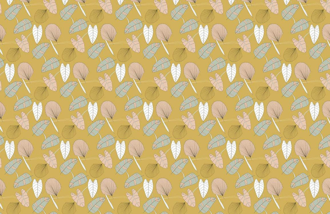 Vintage Botanical Leaf Pattern Wallpaper in Mustard and Pastel Shades