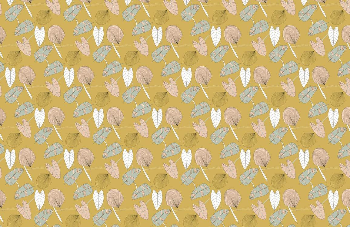 Vintage Botanical Leaf Pattern Wallpaper in Mustard and Pastel Shades
