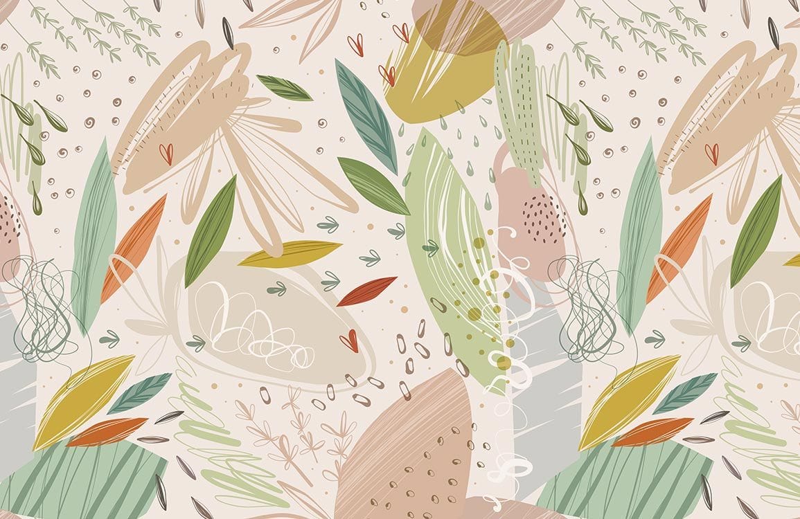 Abstract Botanical Pastel Patterned Wallpaper - Earthy Tones for Natural Elegance