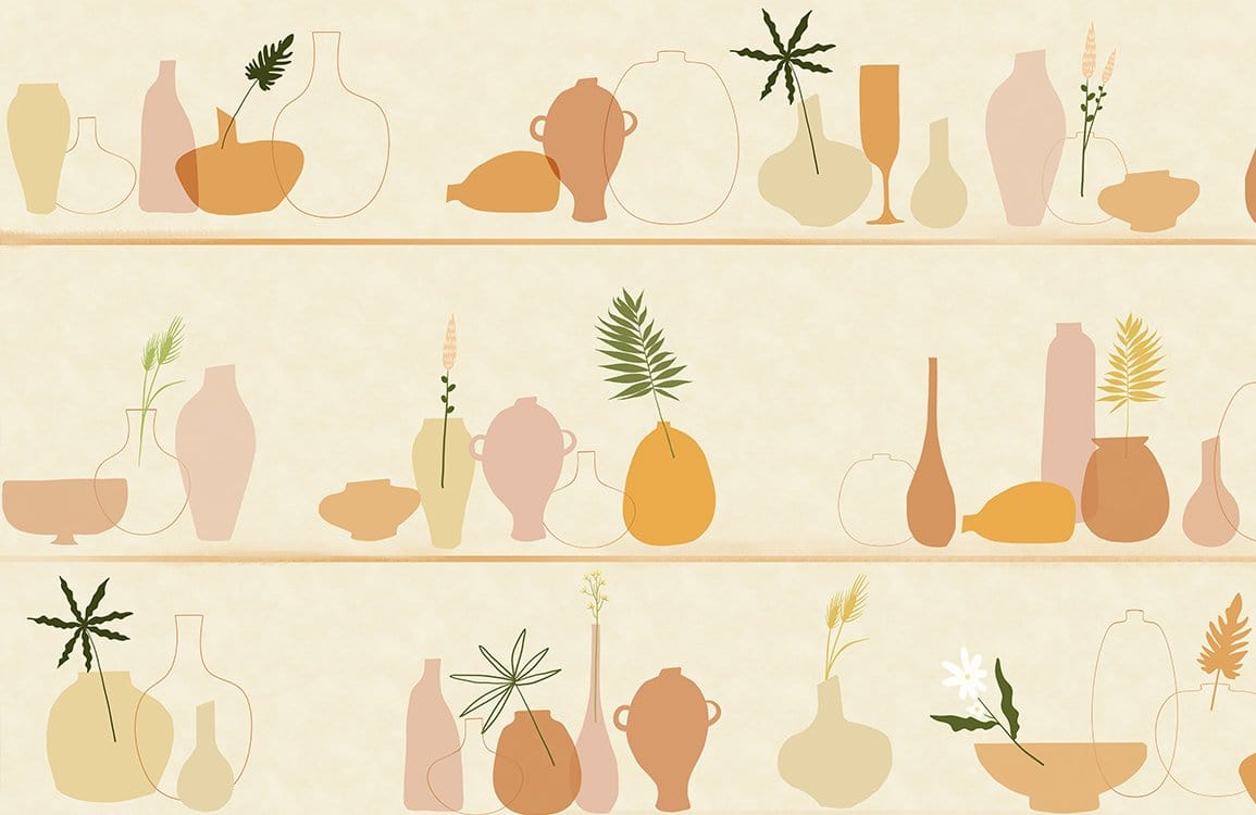 Minimalist Pastel Earth Tones Pottery Mural Wallpaper for Modern Interiors