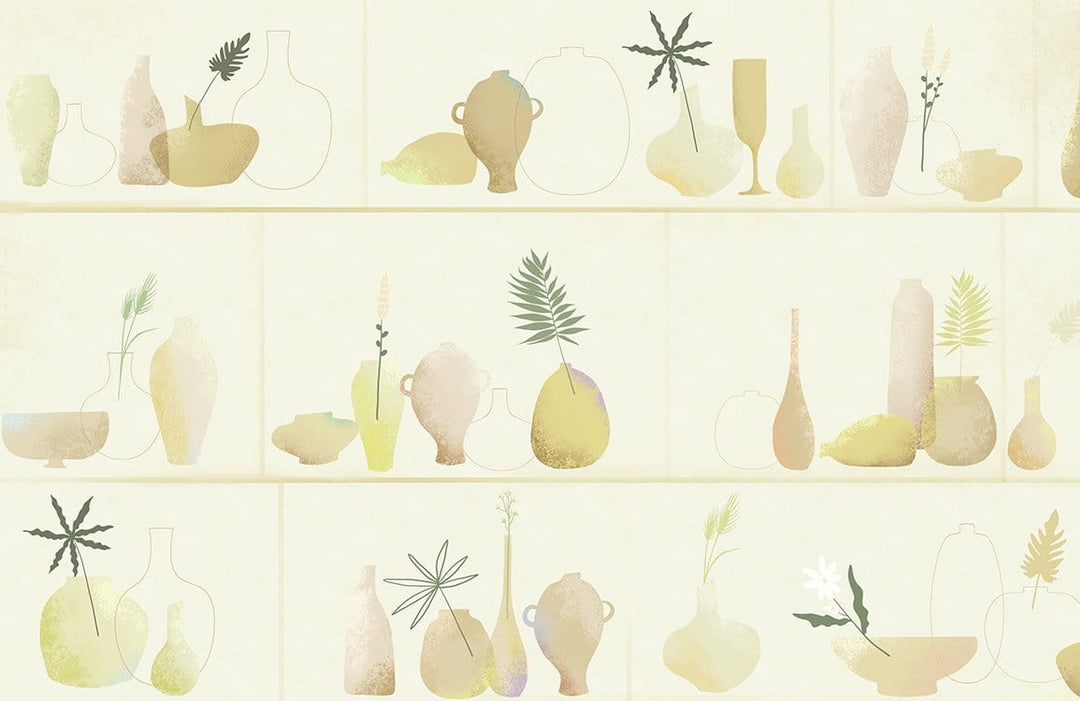 Tranquil Pastel Vase Arrangement Wallpaper - Rustic Modern Decor Style
