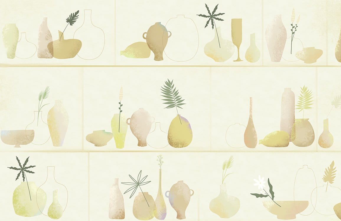 Tranquil Pastel Vase Arrangement Wallpaper - Rustic Modern Decor Style