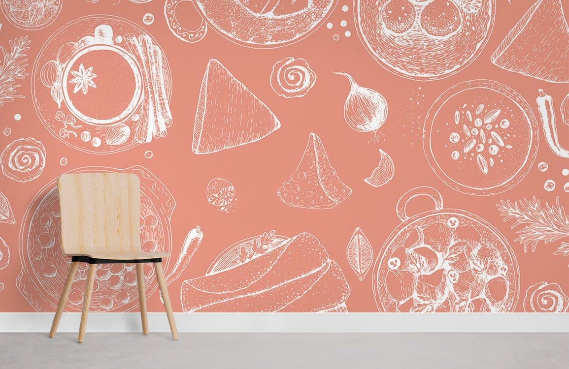 Vegetables Pattern Effect Wallpaper Mural Restaurant