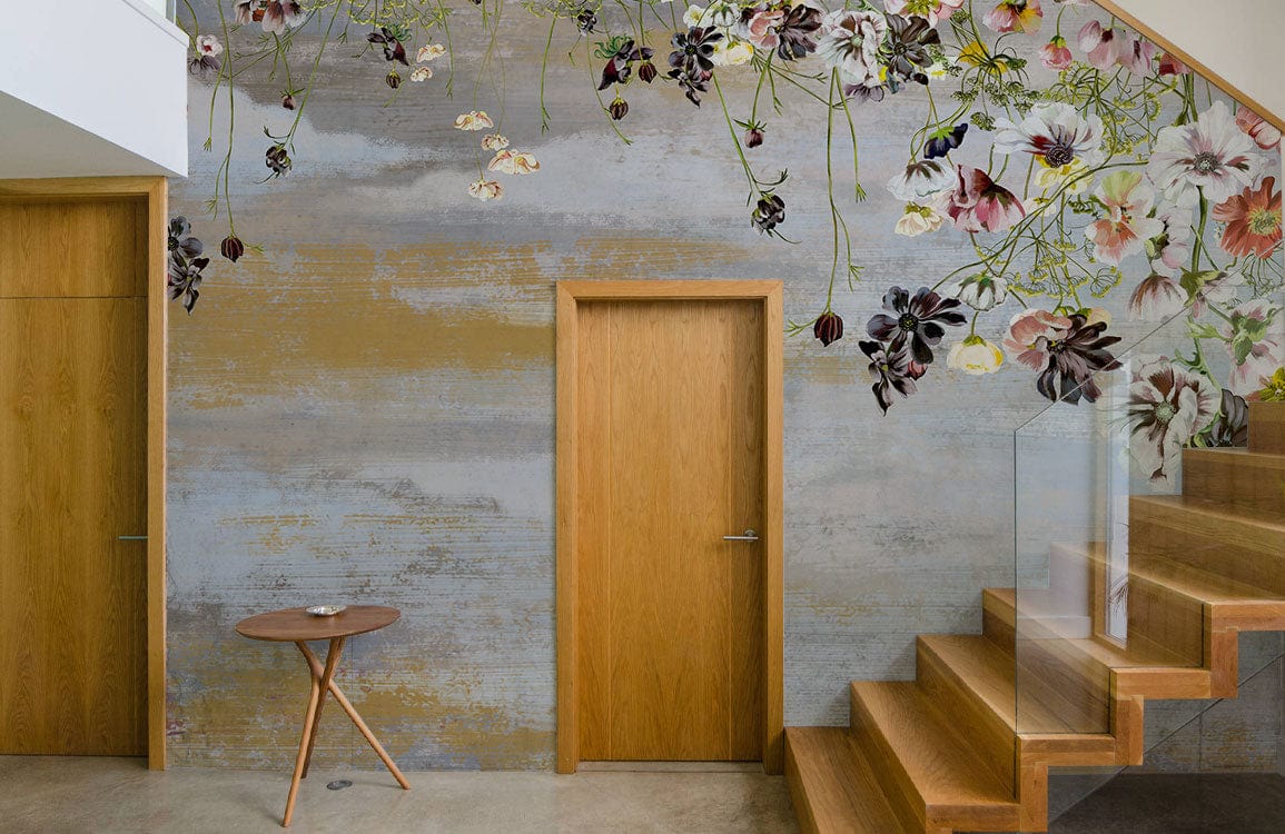 Elegant Floral Cascade Mural Wallpaper in Vintage Pastel Tones for Interiors
