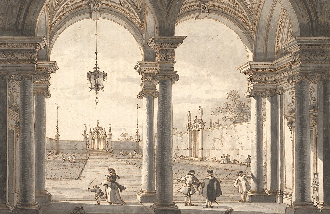 Vintage Architectural Heritage Sepia Mural Wallpaper with Classical Archway Scene