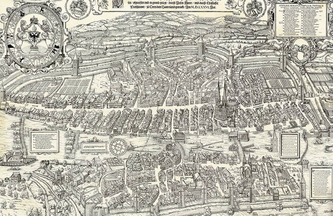 Vintage Monochrome Historic City Map Mural Wallpaper in Classic Architectural Style
