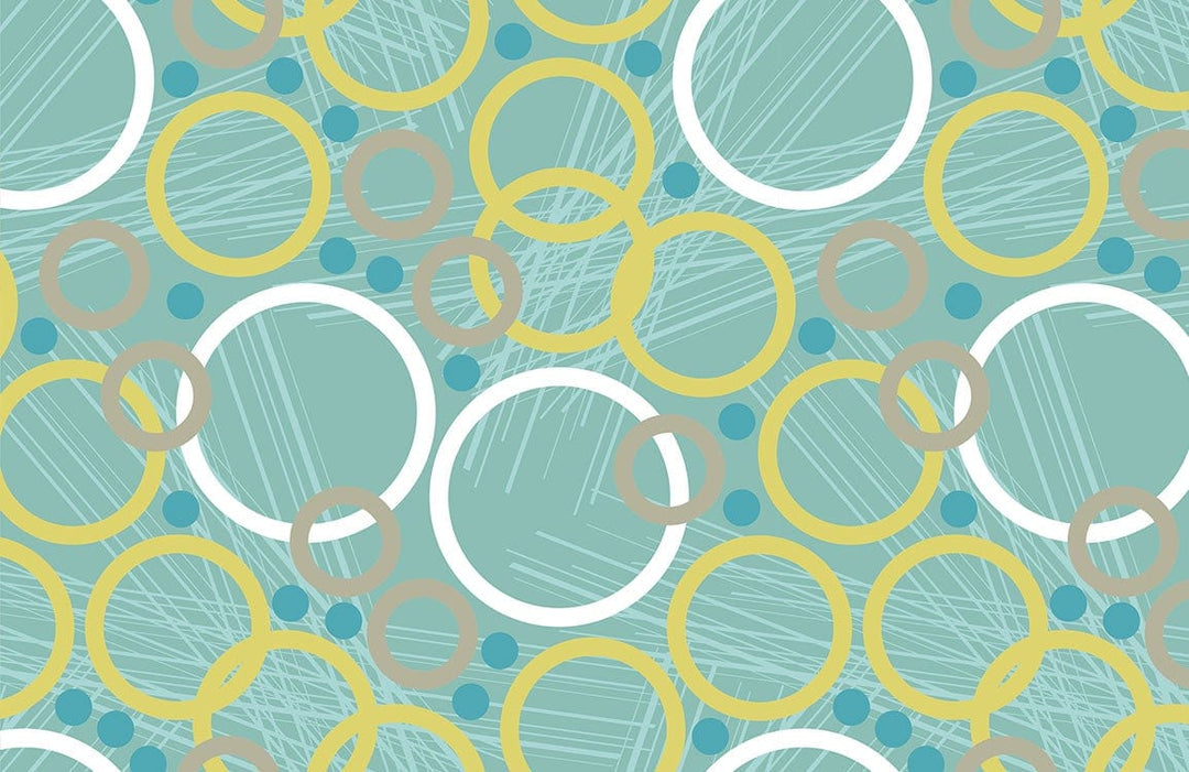 Retro Geometric Circles Teal and Yellow Patterned Wallpaper for Modern Spaces