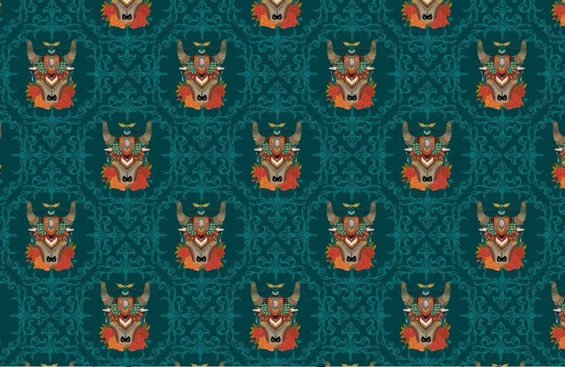 Vintage Teal Heraldic Deer Pattern Wallpaper - Elegant Classic Décor Design