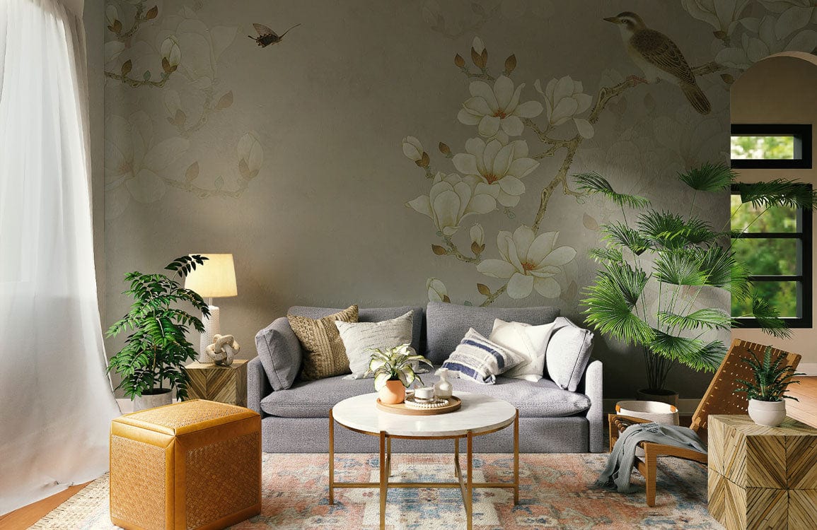 Vintage Flower & Birds Wallpaper Mural