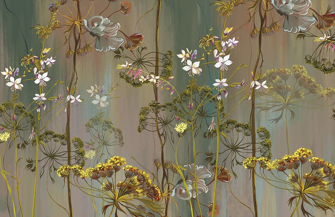 Vintage Botanical Floral Mural Wallpaper in Rich Green Tones for Elegant Interiors