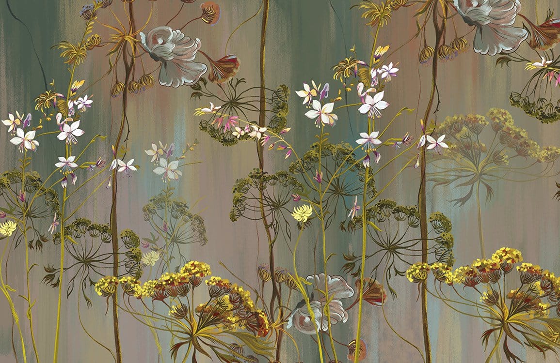 Vintage Botanical Floral Mural Wallpaper in Rich Green Tones for Elegant Interiors