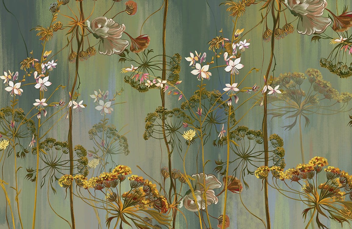 Botanical Dreamscape Green Floral Vintage Mural Wallpaper for Elegant Interiors