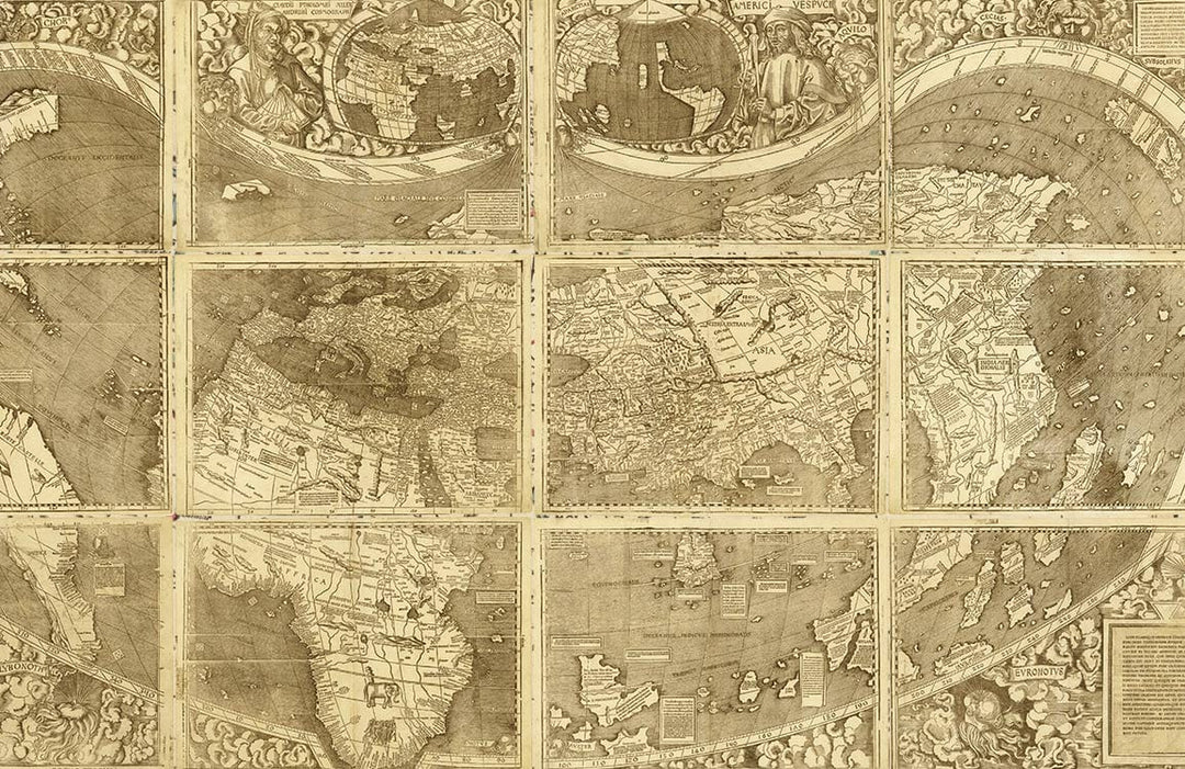 Vintage World Map Mural Wallpaper in Sepia Tones for Classic Decor