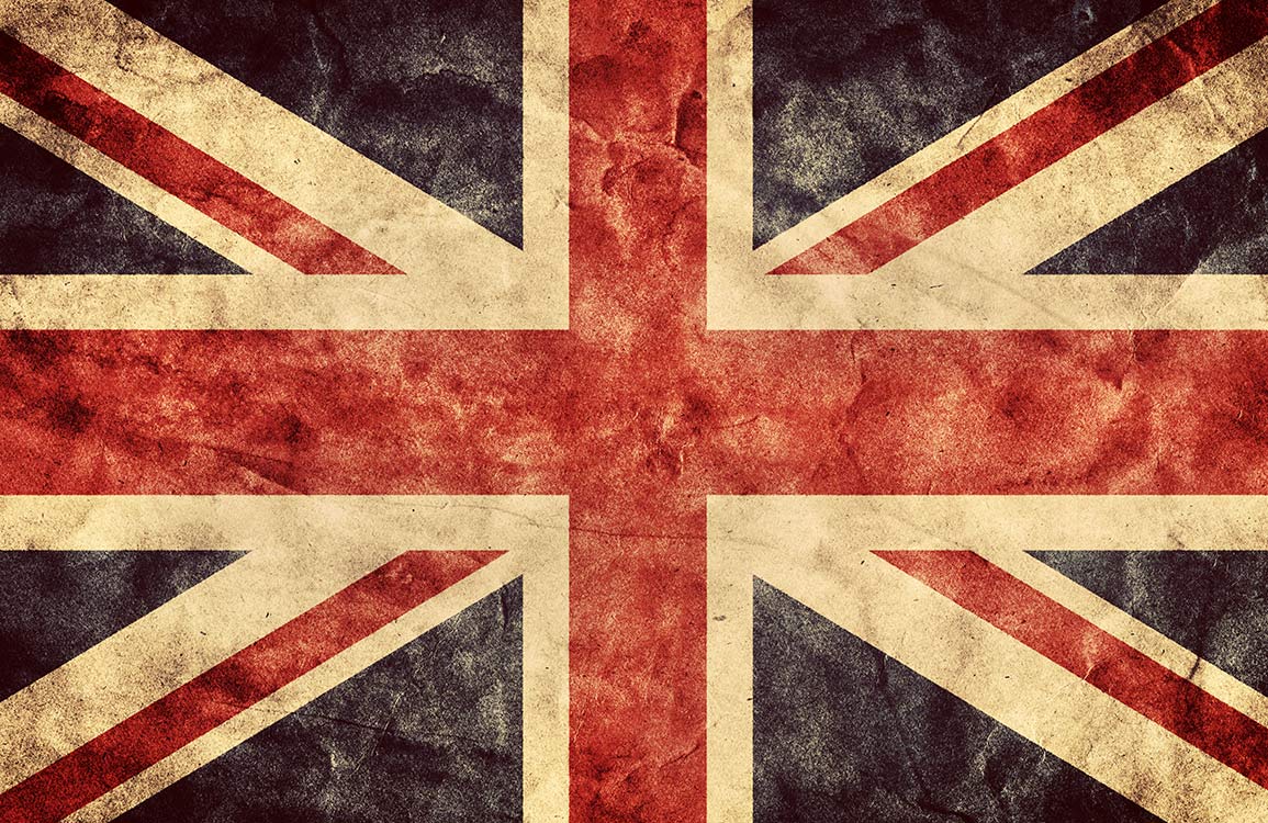 Vintage Union Jack Flag Mural Wallpaper in Distressed Red, White, and Blue Style