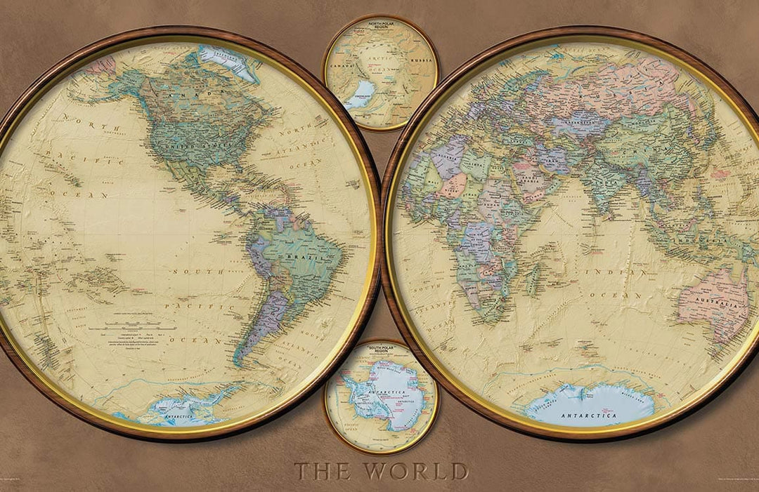 Vintage World Map Mural Wallpaper, Earth Tones, Classic Global Design