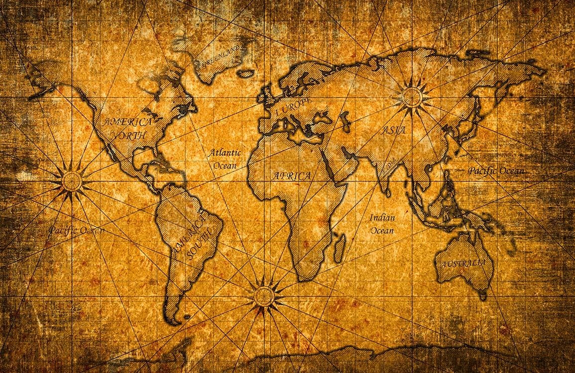 Antique World Map Vintage Mural Wallpaper in Earthy Sepia Tones