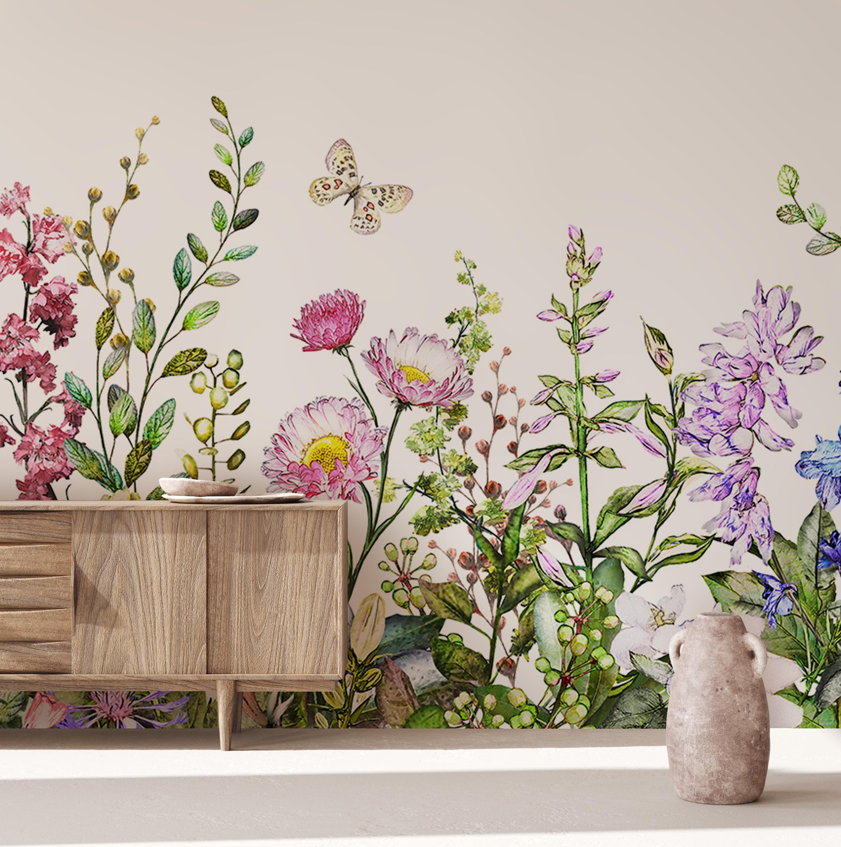 Botanical Bliss Floral Mural Wallpaper with Colourful Garden Design in ...