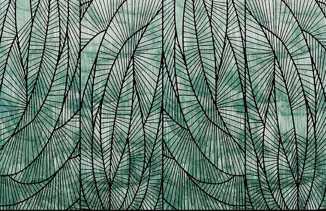 Emerald Green Geometric Leaf Pattern Wallpaper for Modern Interiors