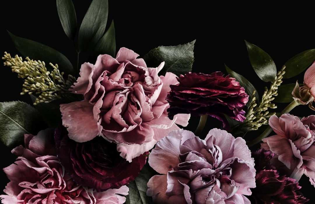 Luxury Dark Floral Wallpaper with Elegant Pink and Purple Blooms Design
