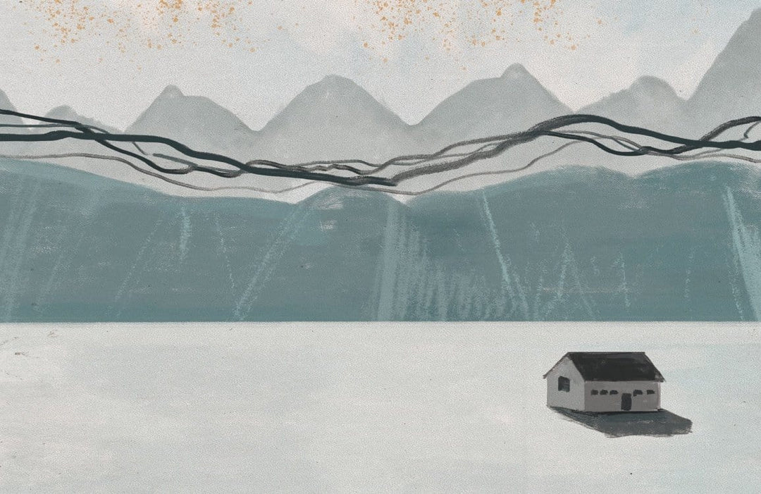 Tranquil Misty Mountains Landscape Mural Wallpaper in Soft Blue Tones