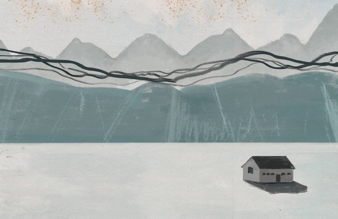 Tranquil Misty Mountains Landscape Mural Wallpaper in Soft Blue Tones