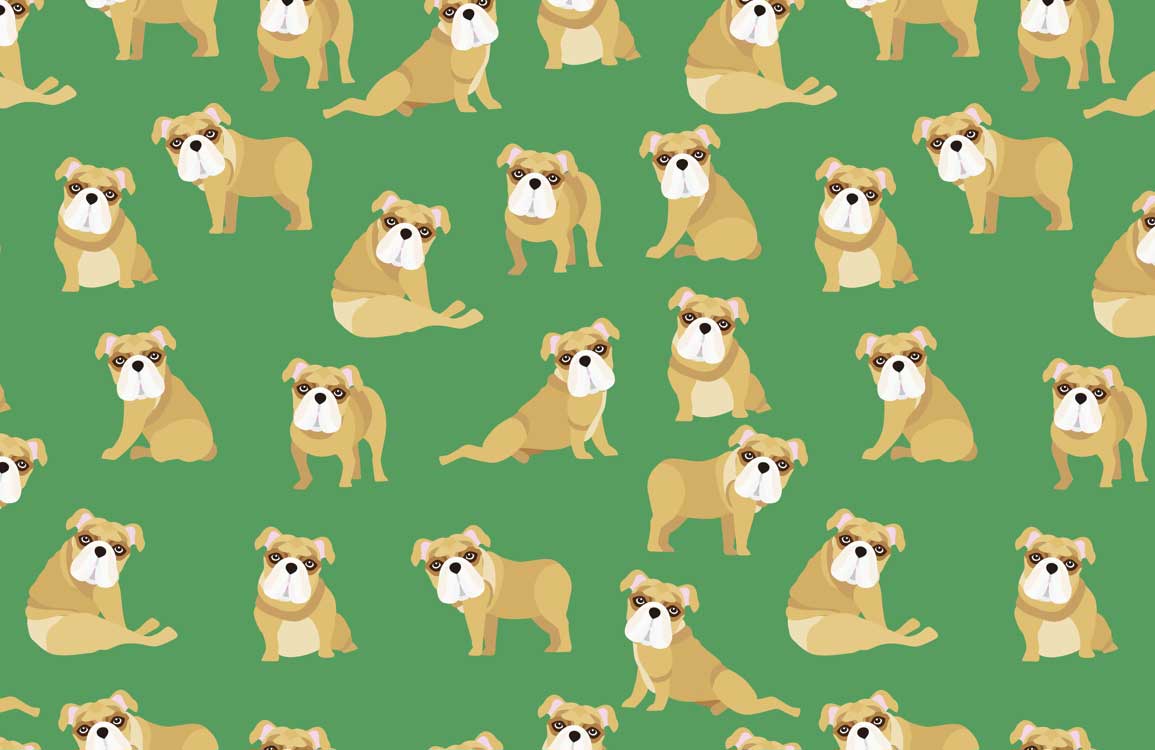 Charming British Bulldog Green Wallpaper - Playful Canine Pattern Design