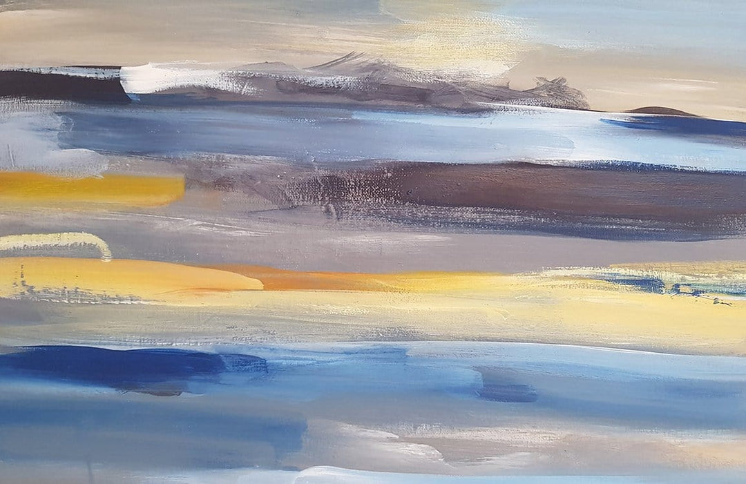 Abstract Coastal Horizon Mural Wallpaper in Serene Blues and Yellows