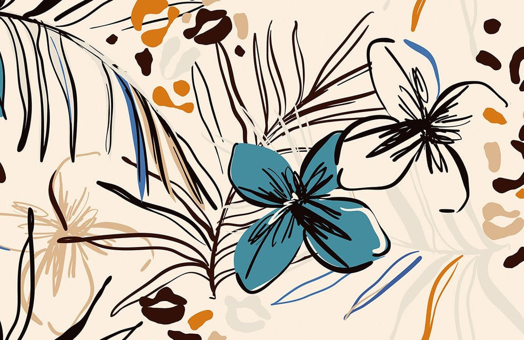 Botanical Breeze Modern Abstract Floral Wallpaper in Blue and Earth Tones