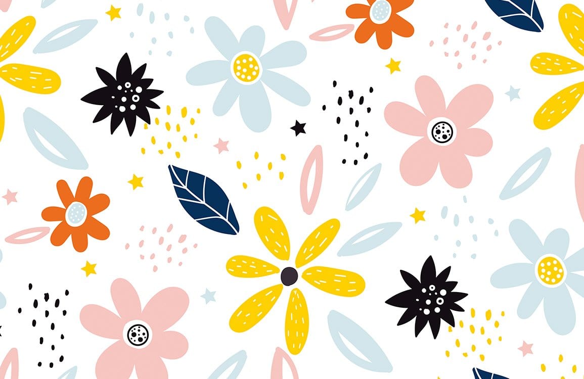 Colourful Floral Pattern Wallpaper - Playful Pastel Blossoms for Cheerful Interiors