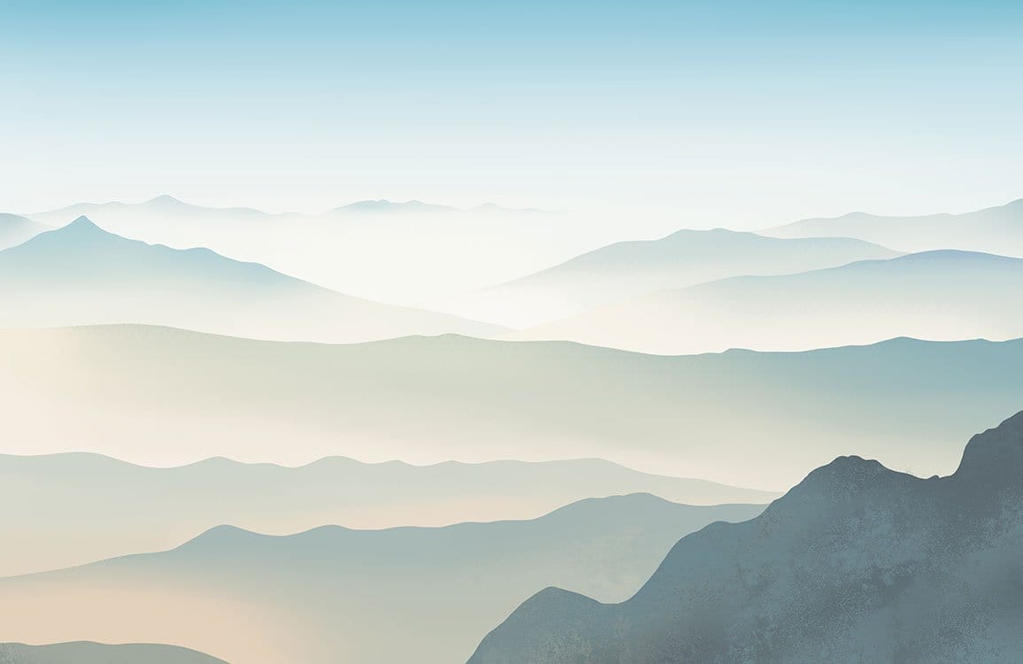 Serene Misty Blue Mountain Landscape Mural Wallpaper for Tranquil Interiors