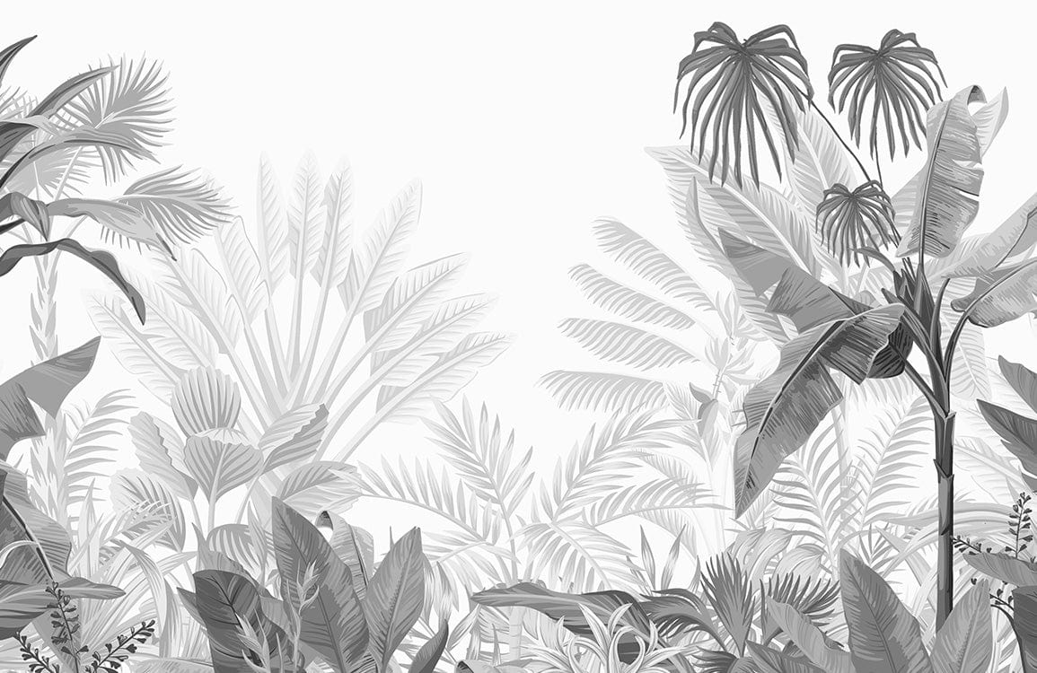 Monochrome Tropical Jungle Botanical Mural Wallpaper for Stylish Interiors Decor