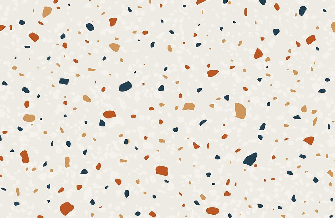 Modern Terrazzo Style Wallpaper with Orange and Navy Accents Retro Design
