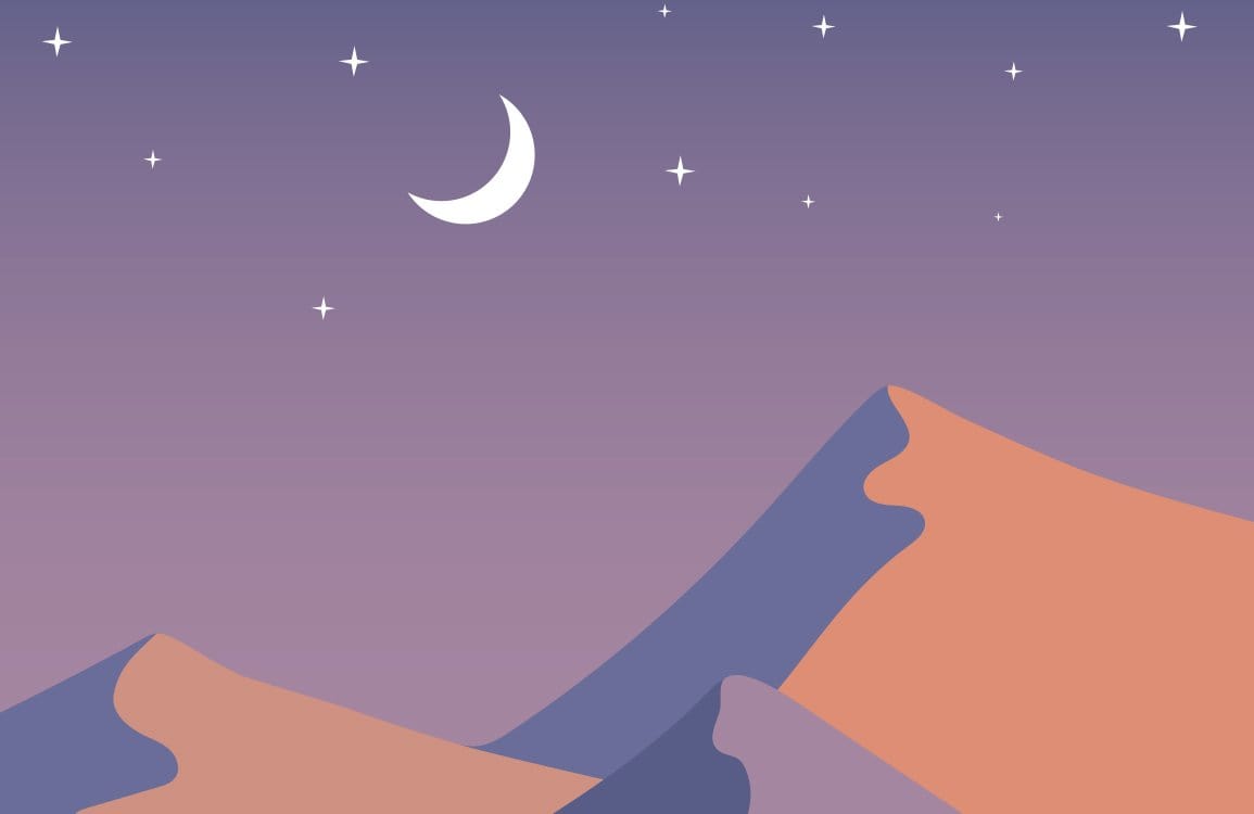 Serene Twilight Desert Landscape Mural Wallpaper in Purple and Sand Tones
