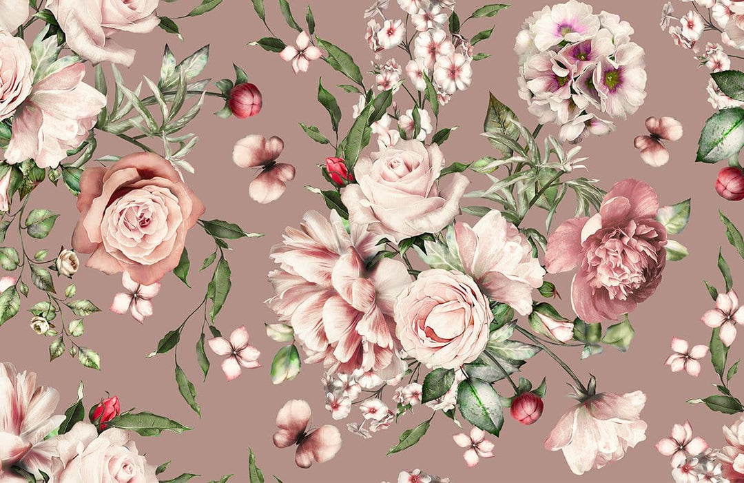 Vintage Floral Elegance Mural Wallpaper in Soft Pink and Green Tones