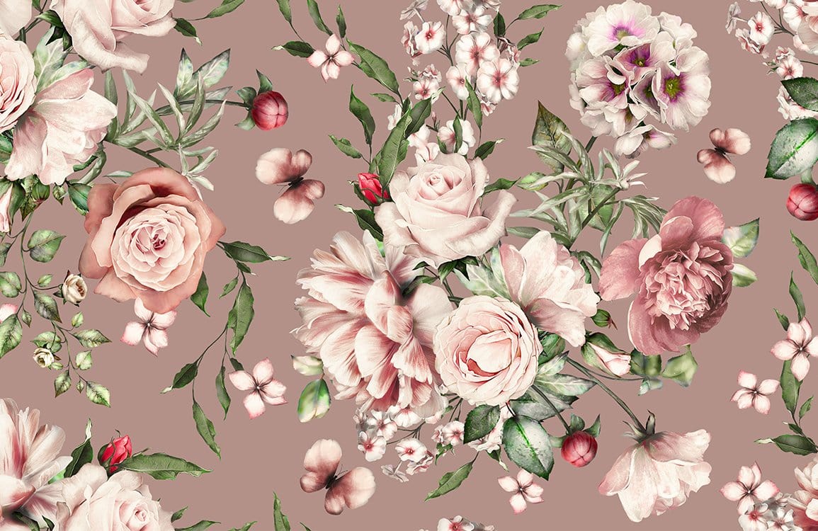Vintage Floral Elegance Mural Wallpaper in Soft Pink and Green Tones