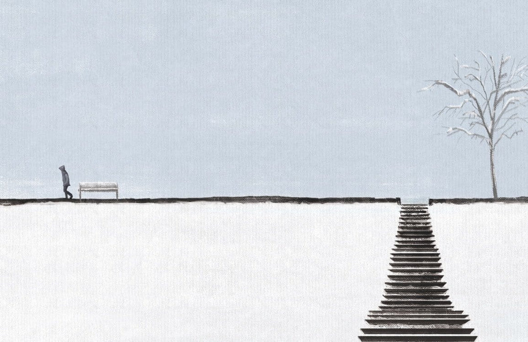 Minimalist Winter Landscape Mural Wallpaper with Soft Grey and White Tones