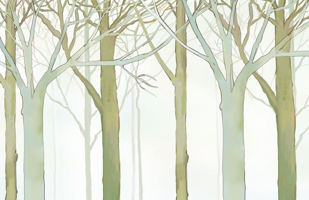 Serene Misty Forest Wallpaper Mural - Tranquil Green and Grey Design